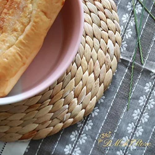 DMATSTORE Water Hyacinth Placemats - Round Woven Placemats - Trivets for Hot Dishes (Seagrass11.8-6pcs) | Rustic Heat-Resistant Table Decor thumbnail 5