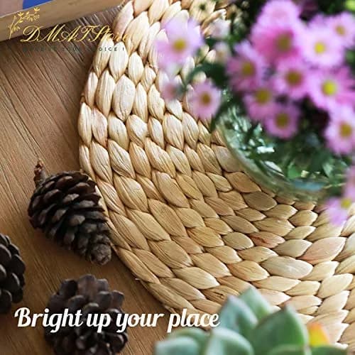 DMATSTORE Water Hyacinth Placemats - Round Woven Placemats - Trivets for Hot Dishes (Seagrass11.8-6pcs) | Rustic Heat-Resistant Table Decor thumbnail 3