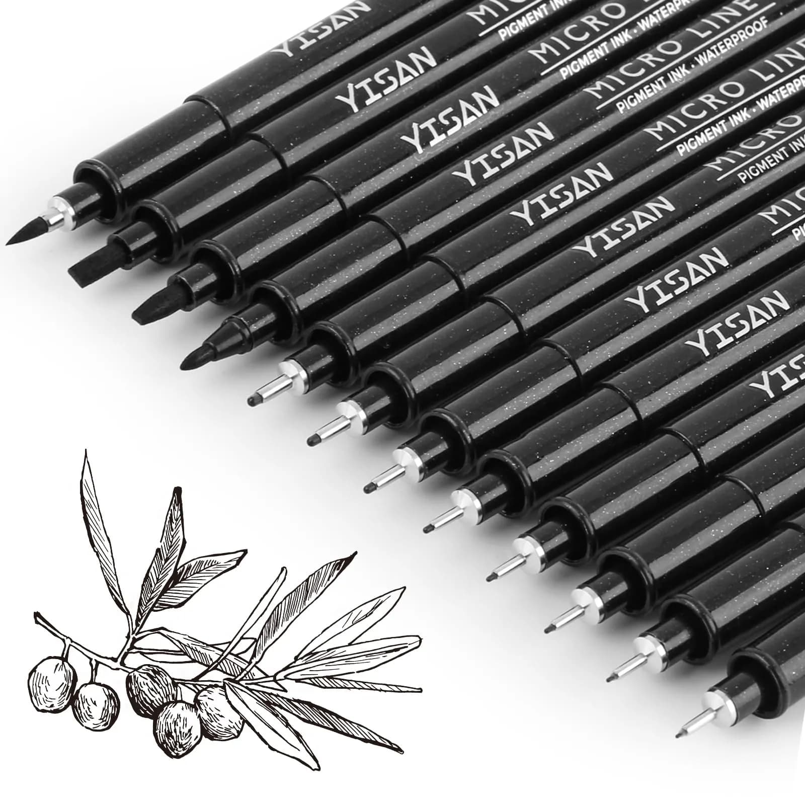 YISAN Micro Fineliner Pens, Fine Tip Manga Markers for Artist Sketch Technical, Black, 12 Set | Smooth Ink Flow - main product image