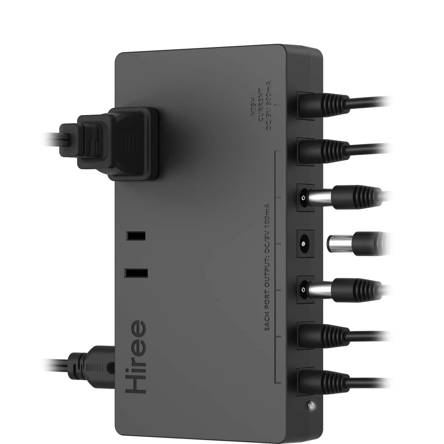 Hiree Guitar Pedal Power Supply 7 DC 9V Isolated Outputs & 2 AC Outlets | 156g (5.5oz) Compact Unit for Effect Pedal Boards