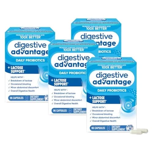 Digestive Advantage Probiotics + Lactase Digestive Enzymes for Digestive Health | Daily Support for Women & Men (96ct Pack of 4) thumbnail 1