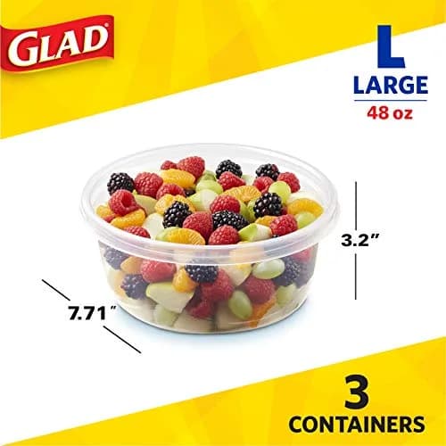 Glad Big Bowl Food Storage Containers 48 Oz | Leak-Resistant, Microwave & Dishwasher Safe, 3 Pack thumbnail 2