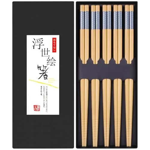 Antner 5 Pairs Bamboo Chopsticks Reusable Japanese Style Gift Sets 22.5 cm (8.8 Inch) thumbnail 1