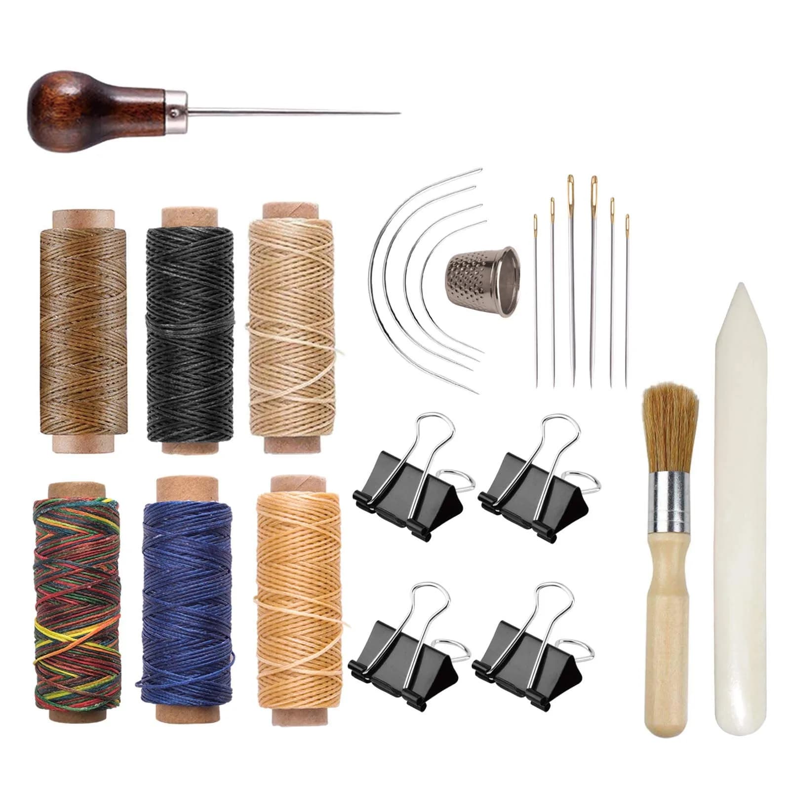 KOOTIKO Bookbinding Kit Supplies Starter Tools Set | 24-Piece Genuine Bone Folder & Waxed Thread for DIY Books — beige, khaki, brown, royal blue, colors, black