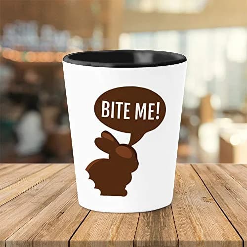 Bubble Hugs Easter Shot Glass - Bite Me - Funny Bunny Rabbit Holiday Spring Season Egg Hunt Celebration Gifts for Men Women Husband Wife Couple Wedding Marriage | 1.5oz thumbnail 2