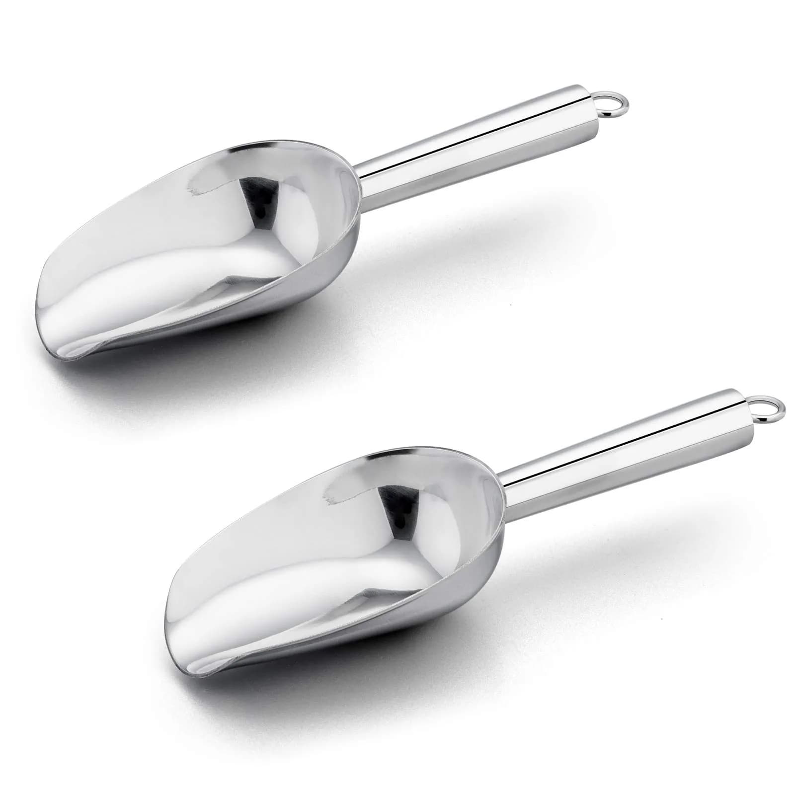 E-far Metal Ice Scoop Set of 2 | 8oz Stainless Steel Kitchen Scooper for Ice Maker - main product image