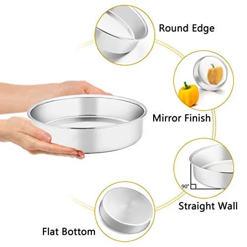 TeamFar 9.5 Inch Cake Pan Set of 2 | Heavy Duty Stainless Steel Round Baking Pans thumbnail 2