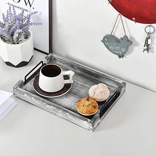 VERGOODR Country Rustic Torched Wood Nesting Serving Trays with Handles, Set of 3 | 32cm (12.5") x 23cm (9") x 5cm (2") thumbnail 4