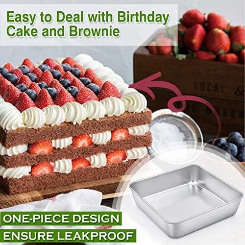 P&P CHEF Square Baking Pan Set 8.3x8.3x2 inches (21x21x5 cm) | 3-Piece Stainless Steel Brownie Pan thumbnail 7