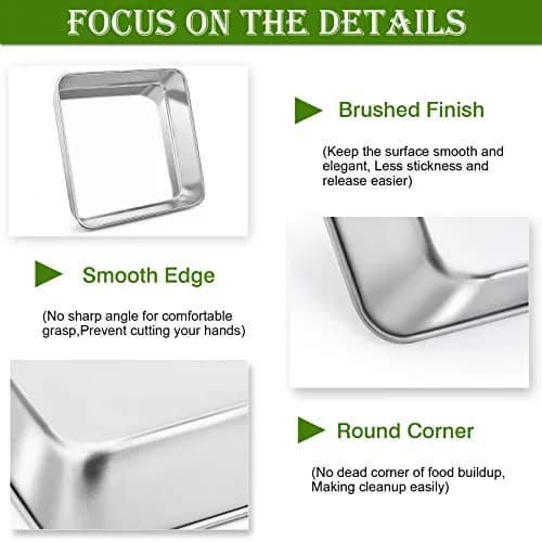 P&P CHEF Square Baking Pan Set 8.3x8.3x2 inches (21x21x5 cm) | 3-Piece Stainless Steel Brownie Pan thumbnail 3