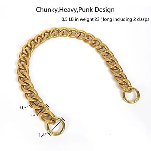 Xiazw Heavy Chunky Aluminum Metal Purse Handle Bag Chain Strap 23 Inches (Gold) | Punk Design with Snap Hooks thumbnail 2