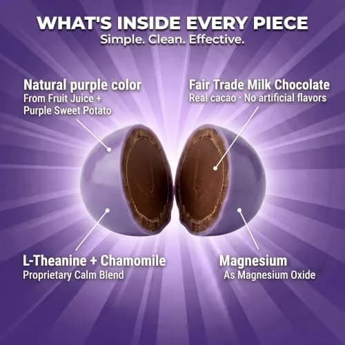 Good Day Chocolate Natural Calming Supplement for Adults, 50 Pieces | Magnesium & Chamomile Blend for Stress Relief thumbnail 5