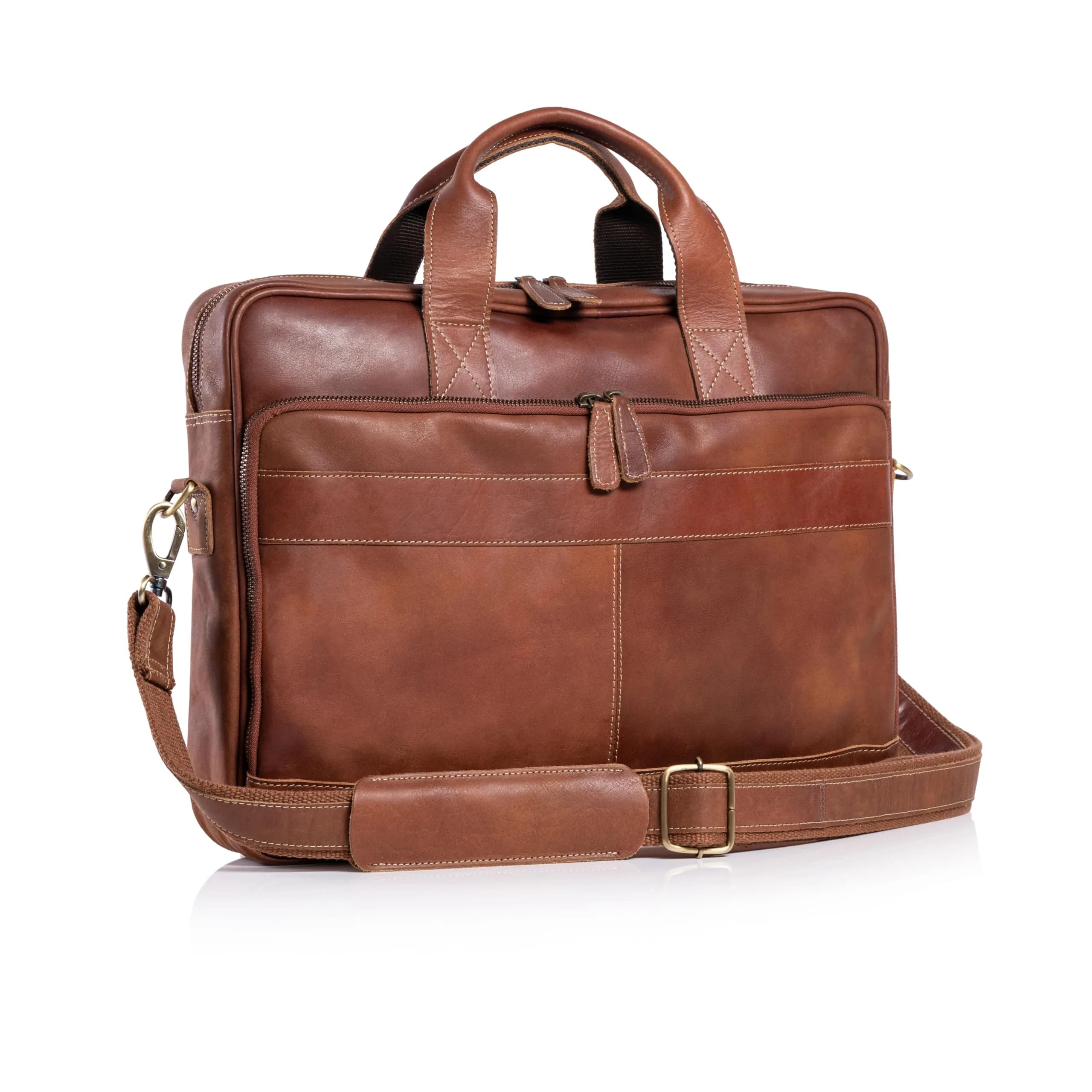 KomalC Leather Briefcase 16-inch Laptop Messenger Bag Satchel for Men and Women | Top Grain Buffalo Leather, YKK Zippers, Trolley Compatible - main product image