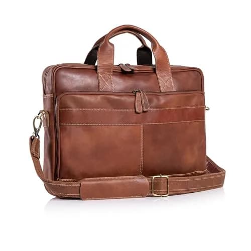 KomalC Leather Briefcase 16-inch Laptop Messenger Bag Satchel for Men and Women | Top Grain Buffalo Leather, YKK Zippers, Trolley Compatible thumbnail 1