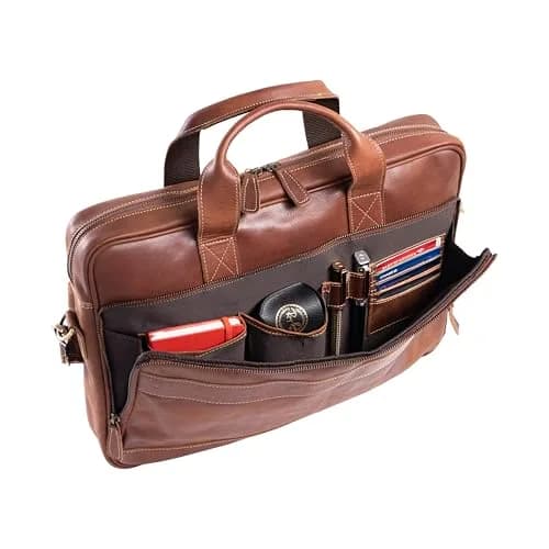 KomalC Leather Briefcase 16-inch Laptop Messenger Bag Satchel for Men and Women | Top Grain Buffalo Leather, YKK Zippers, Trolley Compatible thumbnail 2