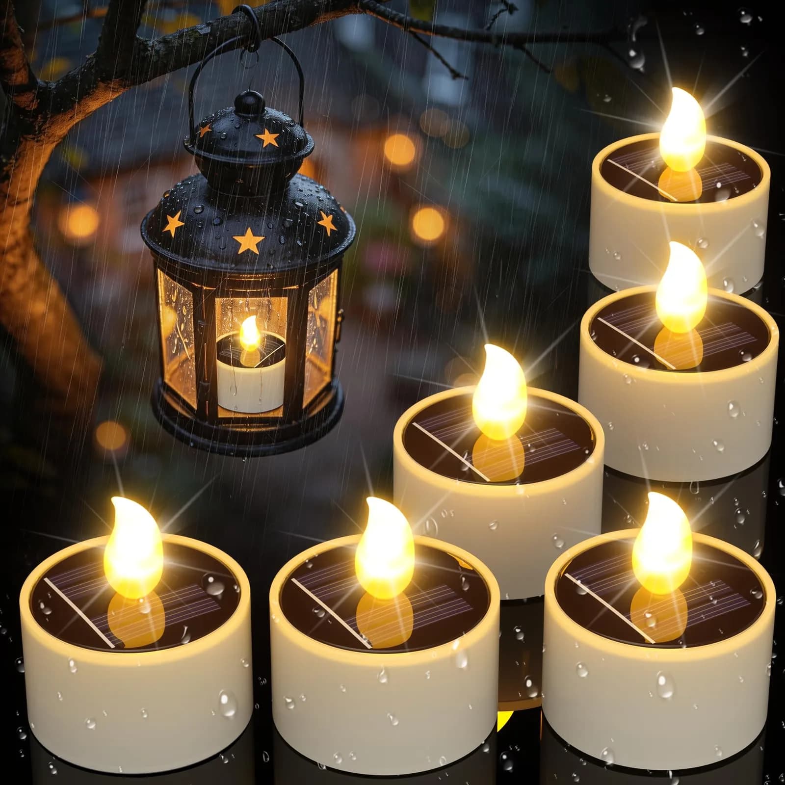 PChero Solar Tea Lights Outdoor, 6 Pack, IP65 Waterproof, Dusk to Dawn Flameless Flickering LED Candles, 2" Votive Size, Warm White Glow | 5.08cm (2") - main product image