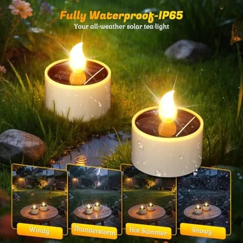 PChero Solar Tea Lights Outdoor, 6 Pack, IP65 Waterproof, Dusk to Dawn Flameless Flickering LED Candles, 2" Votive Size, Warm White Glow | 5.08cm (2") thumbnail 5