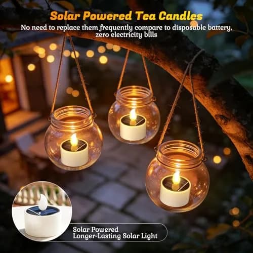 PChero Solar Tea Lights Outdoor, 6 Pack, IP65 Waterproof, Dusk to Dawn Flameless Flickering LED Candles, 2" Votive Size, Warm White Glow | 5.08cm (2") thumbnail 3