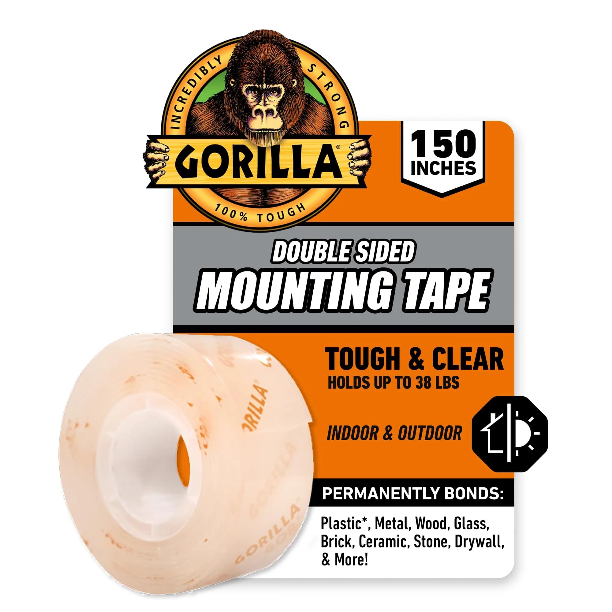 Gorilla Tough & Clear Double Sided Mounting Tape 1" x 150" (Pack of 12) | Weatherproof Clear Adhesive — 12 - Pack