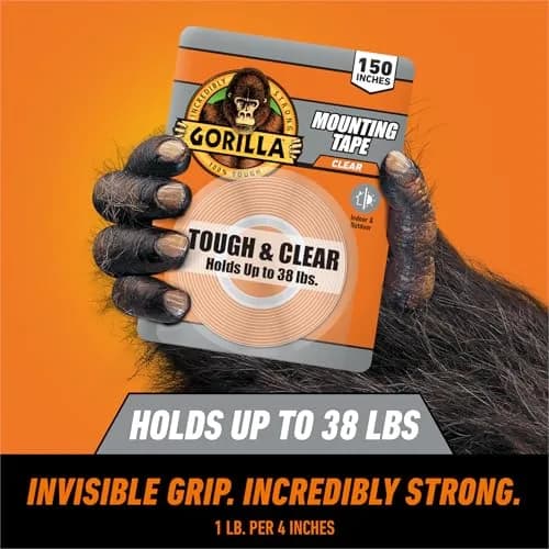 Gorilla Tough & Clear Double Sided Mounting Tape 1" x 150" (Pack of 12) | Weatherproof Clear Adhesive thumbnail 2