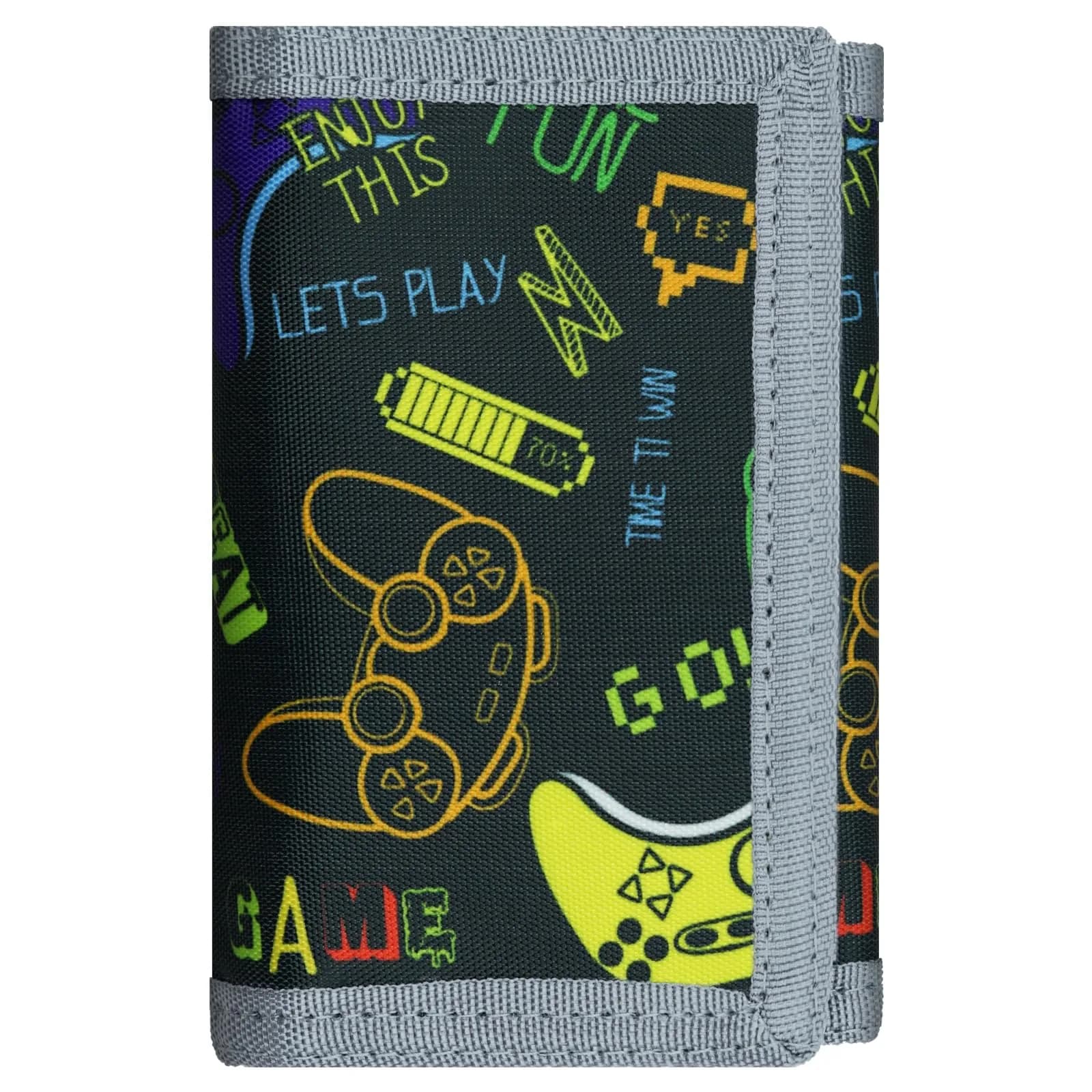 AI-DEE Stripe RFID Trifold Canvas Outdoor Sports Wallet for Kids with Hook & Loop Closure