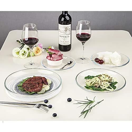 FOYO Glass Plate Set, 10 inch Round Tempered Dinner Plates, Set of 2 | Microwave & Dishwasher Safe thumbnail 6