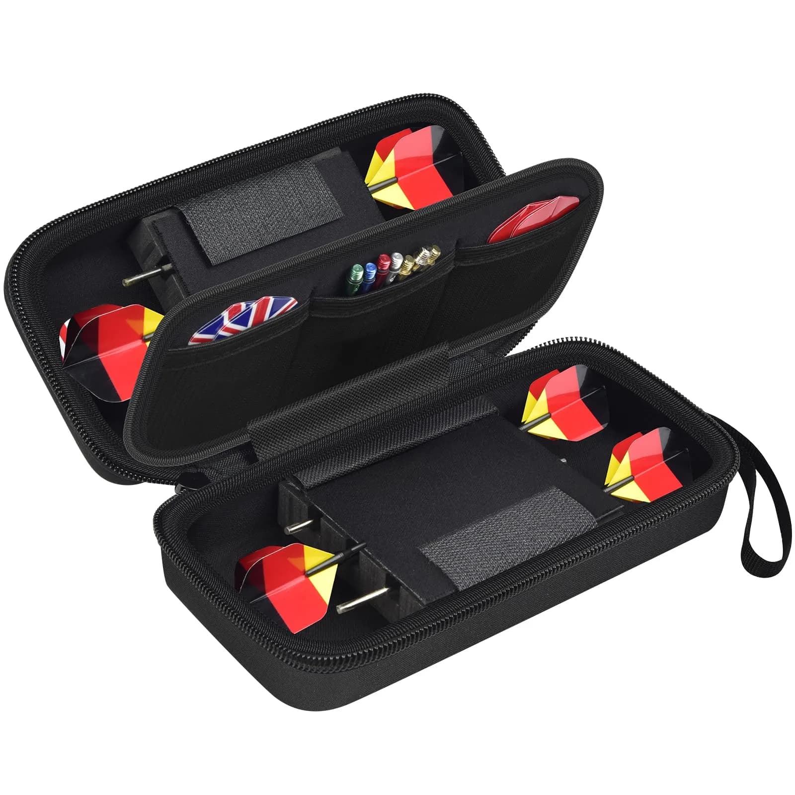 GWCASE Dart Case for 16 Steel & Soft Tip Darts | Grey, 12 Pockets, Durable Nylon, Travel Friendly — dark black / 6pcs darts case