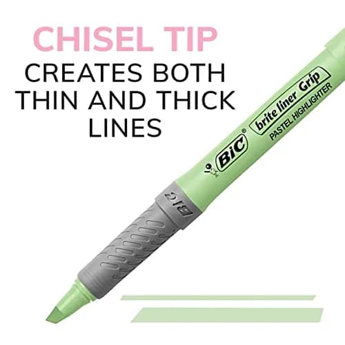 BIC Brite Liner Grip Pastel Highlighter Set, Chisel Tip, 6-Count Pack | Smooth Ink Flow Marking Pen thumbnail 3