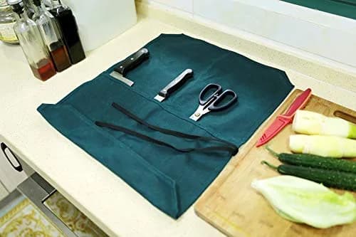 Denifiter Heavy Duty Waxed Canvas Chef Knife Roll Bag with 7 Slots & 17" Capacity | Waterproof & Durable Dark Green thumbnail 7