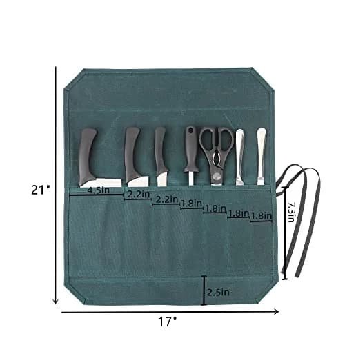 Denifiter Heavy Duty Waxed Canvas Chef Knife Roll Bag with 7 Slots & 17" Capacity | Waterproof & Durable Dark Green thumbnail 2