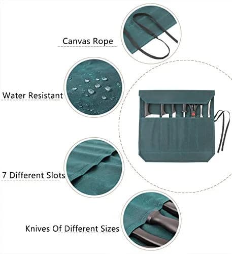 Denifiter Heavy Duty Waxed Canvas Chef Knife Roll Bag with 7 Slots & 17" Capacity | Waterproof & Durable Dark Green thumbnail 3