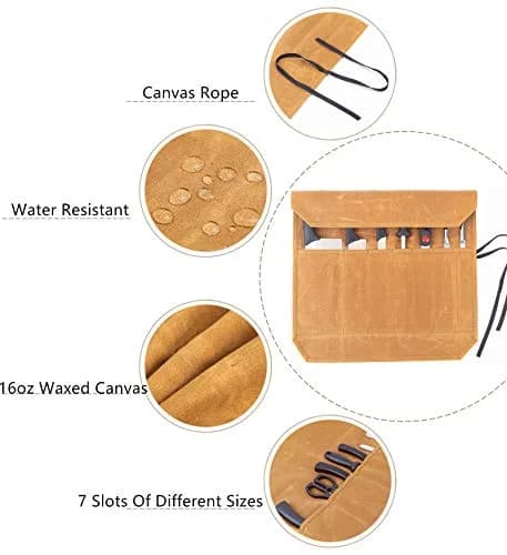 Denifiter Waxed Canvas Knife Roll Bag - 7 Pockets, 55cm x 44cm Khaki | Durable & Water-Resistant for Chefs thumbnail 3