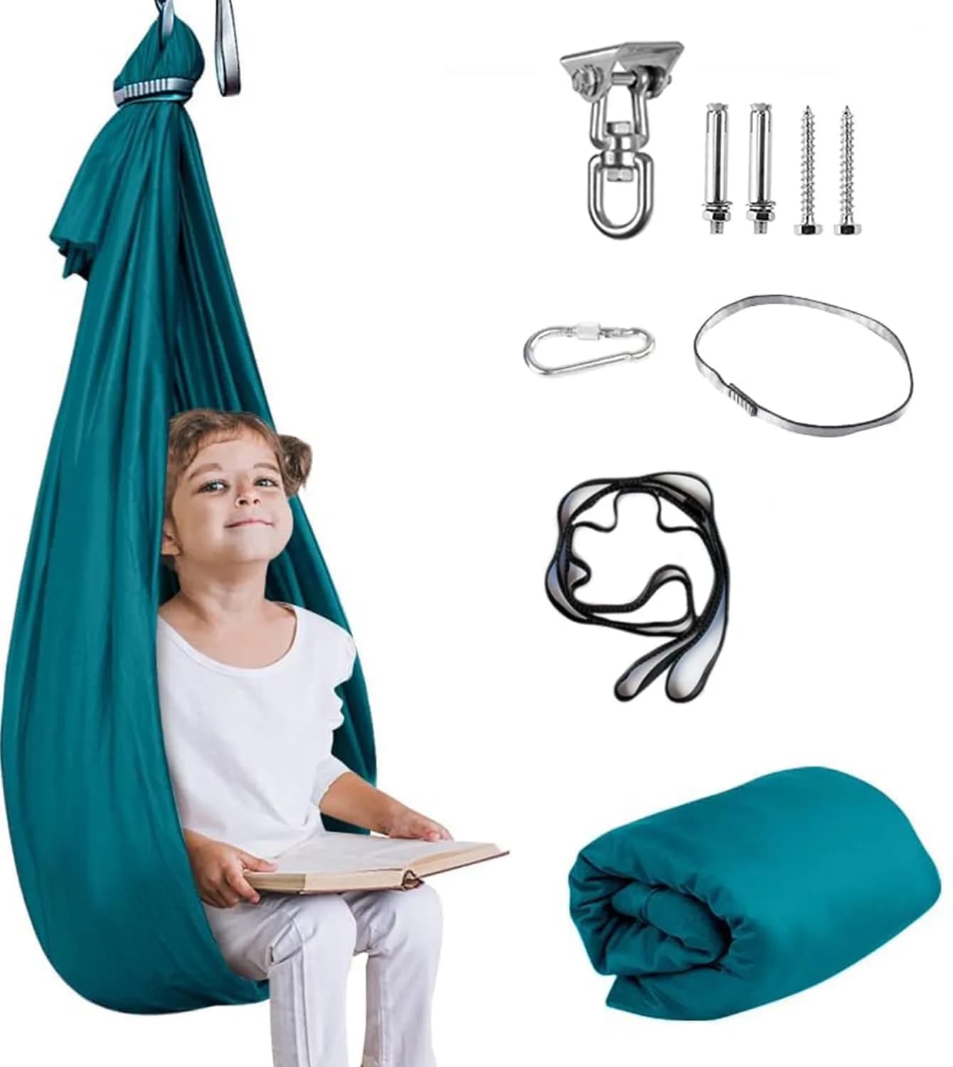 Aokitec Sensory Swing Chair for Kids & Adults, 110x63 inches (279x160 cm) | Soft Nylon Cuddle Hammock for Indoor/Outdoor Use