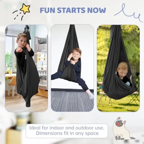 Aokitec Sensory Swing for Kids & Adults, Black Nylon Therapy Hammock Chair | 110"L x 63"W thumbnail 7