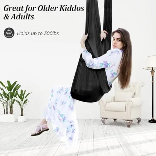 Aokitec Sensory Swing for Kids & Adults, Black Nylon Therapy Hammock Chair | 110"L x 63"W thumbnail 3