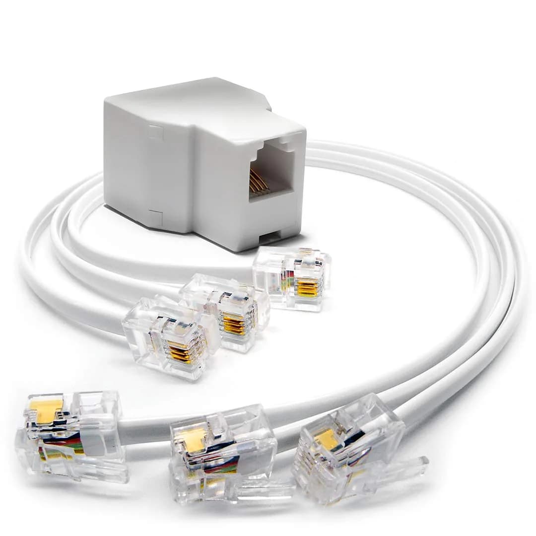 RetailAndBulk Phone Jack Splitter for Landline Duplex 6P4C | Reliable 2-In-1 RJ11 Adapter with Custom Cables (enables multiple devices)