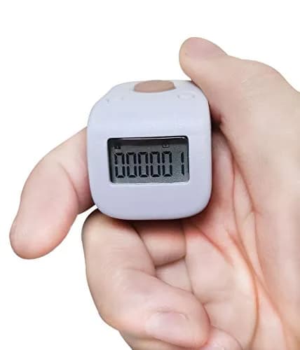 Arvakr Rechargeable Silent Finger Counter 6 Channels Digital Tasbih Tally Clicker with LED (White) | Counts up to 999,999 per channel thumbnail 1