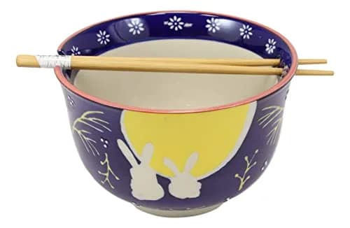 Ebros Gift Whimsical 2 Bunny Rabbits Jumping Over A Full Yellow Moon Soup Bowl 6.25" Diameter | Whimsical Asian Dining Decor thumbnail 5