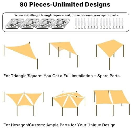 YOFIT 80-Piece Shade Sail Hardware Kit 6-8.4 inch Adjustable Turnbuckles (1.5 lb / 0.7 kg) | Heavy-Duty 304 Stainless Steel for Triangle & Rectangle Sails thumbnail 2