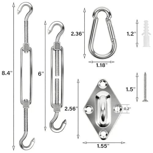 YOFIT 80-Piece Shade Sail Hardware Kit 6-8.4 inch Adjustable Turnbuckles (1.5 lb / 0.7 kg) | Heavy-Duty 304 Stainless Steel for Triangle & Rectangle Sails thumbnail 3