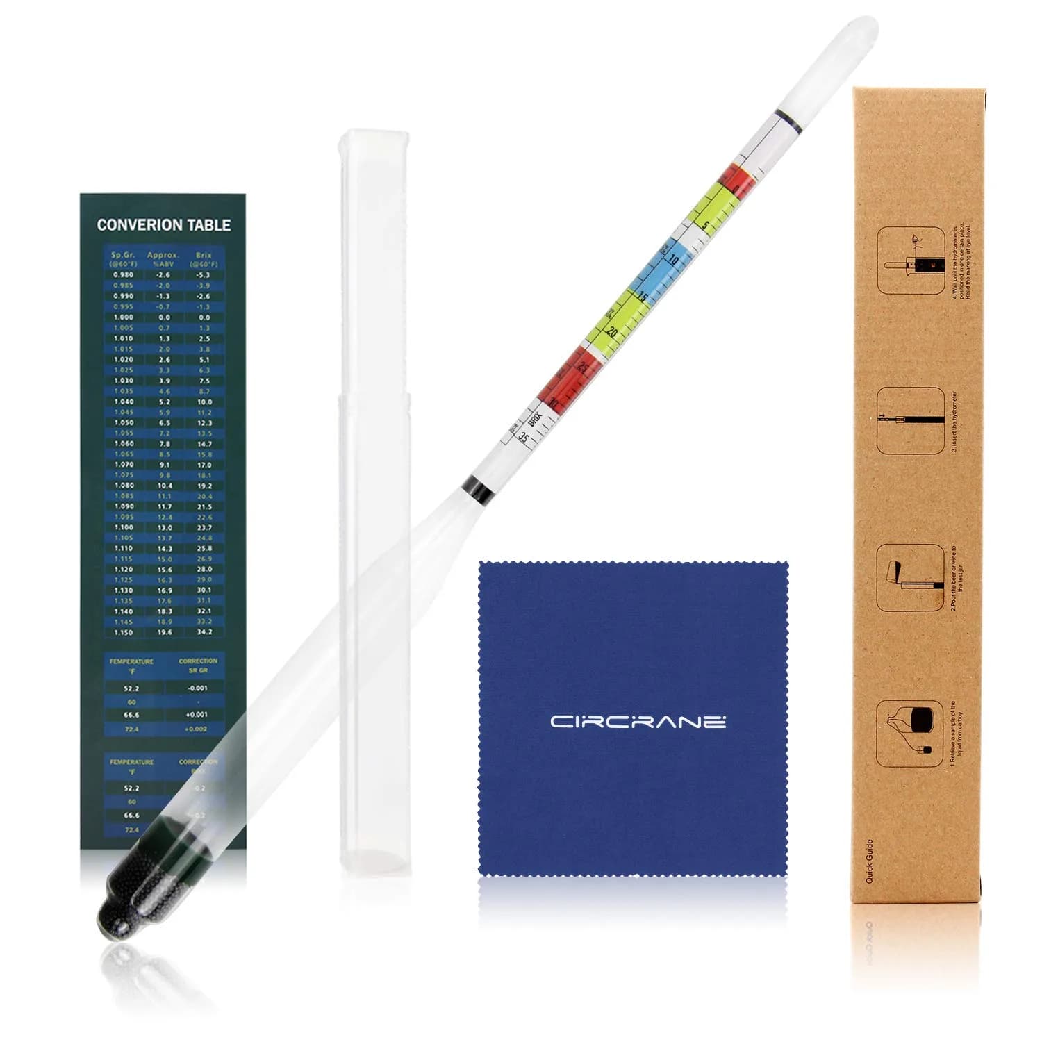 Circrane Triple Scale Hydrometer for Home Brewing | Accurate ABV, Brix & Gravity Test Kit (0.99-1.17 SG, 0-35 Brix, 0-20% ABV) — Single Hydrometer