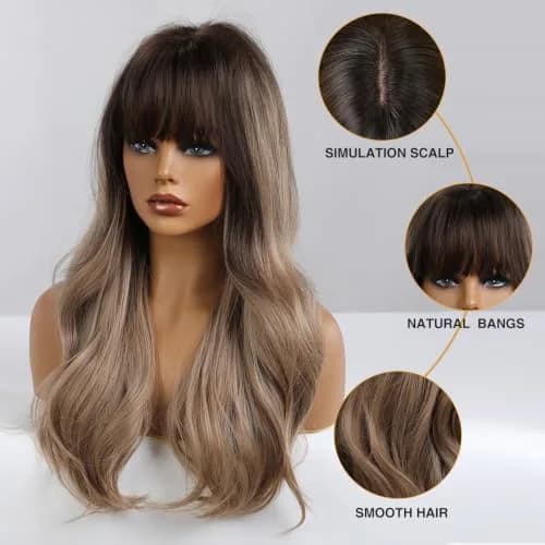 Esmee 24" Long Wavy Synthetic Dark Blonde Wig with Bangs | Natural Look & Heat-Resistant thumbnail 3