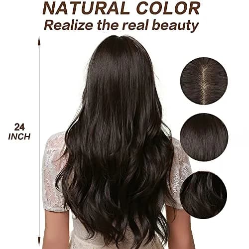 Esmee 24" Long Wavy Synthetic Dark Brown Wig with Bangs | Natural Look & Heat Resistant thumbnail 4