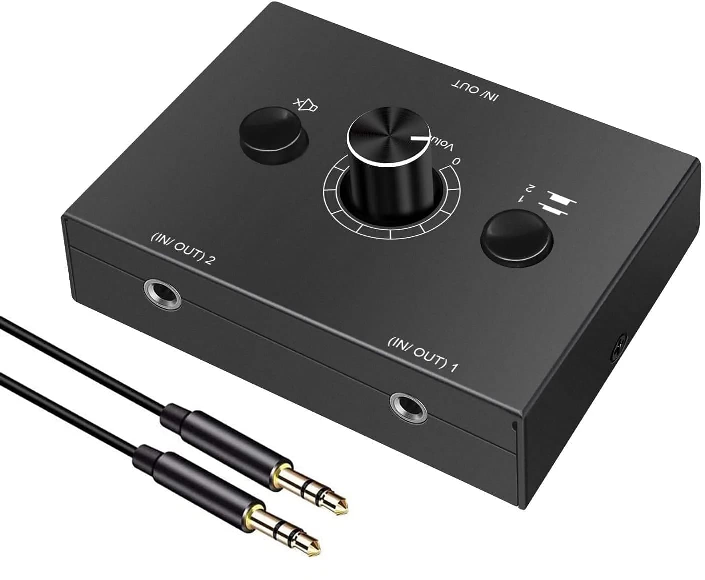 Y.D.F 3.5mm Stereo Audio Switcher Box with Mute Function | 2-In-1-Out Bidirectional Selector for Headphones & Speakers — Black