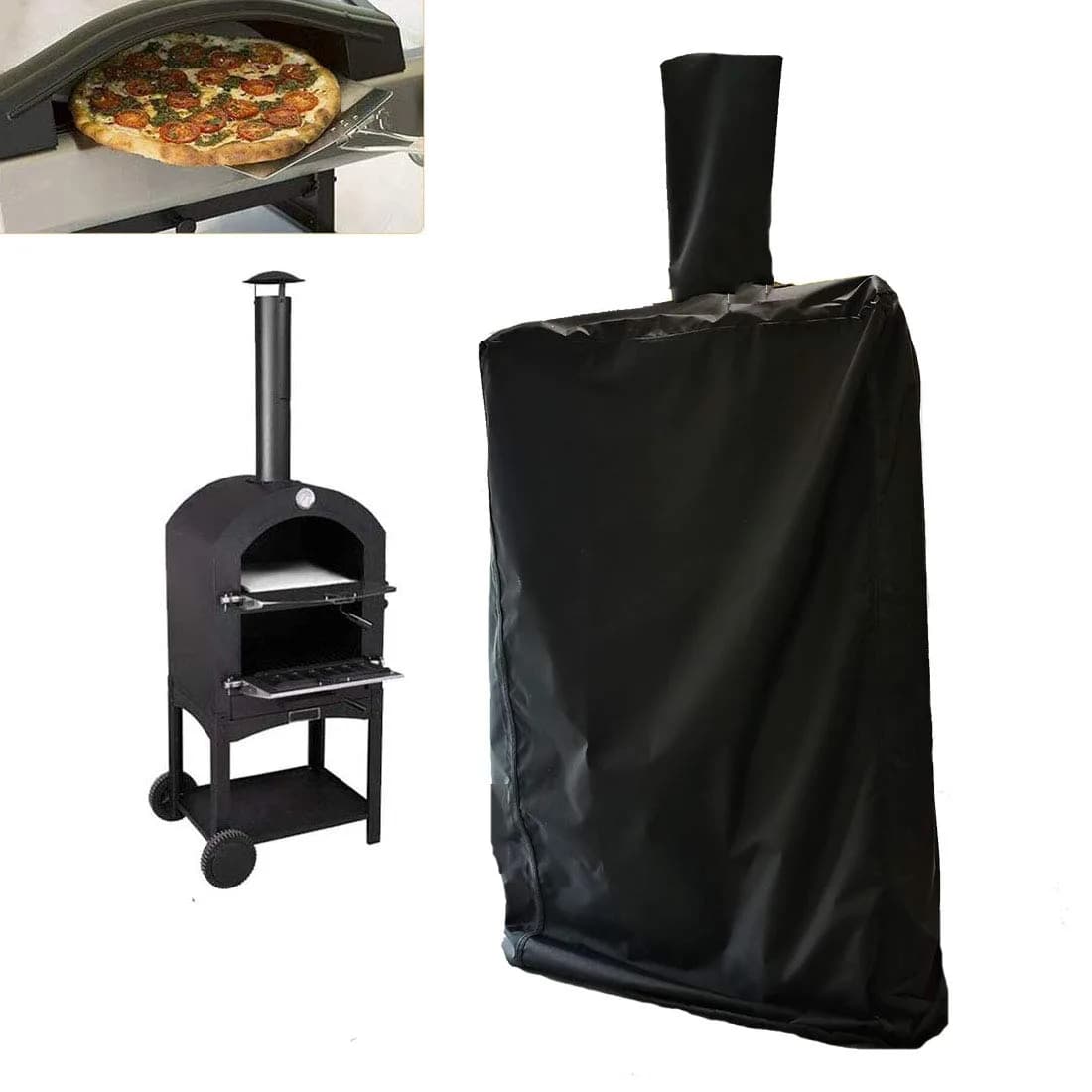 J&C Outdoor Pizza Oven Cover - Black Weather Resistant 160x50x37cm (62.5x19.5x14.5in) | Protects from Rain, Snow, Dust - main product image