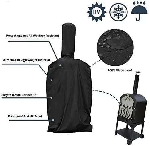 J&C Outdoor Pizza Oven Cover - Black Weather Resistant 160x50x37cm (62.5x19.5x14.5in) | Protects from Rain, Snow, Dust thumbnail 5