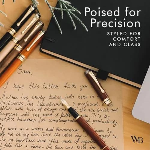 Wordsworth & Black Bamboo Wood Fountain Pen Set with Medium Nib | German Iridium Nib, Luxury Gift Box, 15.6 cm (6.1 in) thumbnail 6