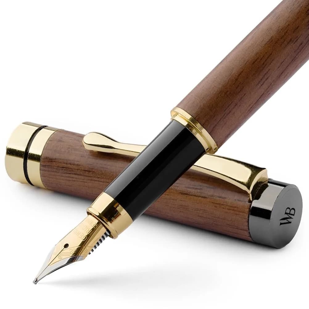 Wordsworth & Black Bamboo Wood Fountain Pen Set with Medium Nib | German Iridium Nib, Luxury Gift Box — Brown Wood / Medium Nib
