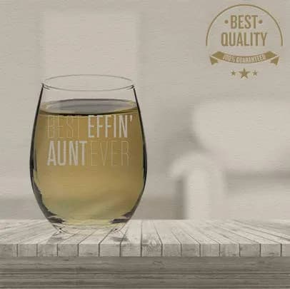 Veracco 15 oz Stemless Wine Glass Best Effin' Aunt Ever | Elegant, Durable & Dishwasher Safe thumbnail 5