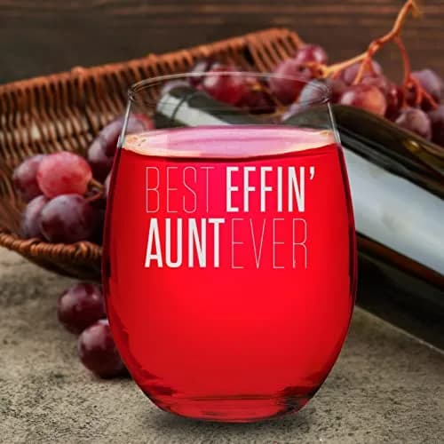 Veracco 15 oz Stemless Wine Glass Best Effin' Aunt Ever | Elegant, Durable & Dishwasher Safe thumbnail 9